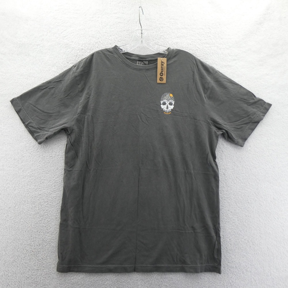 Ouray Shirt Men Large Telluride Colorado Skull Mountain Gray Cotton Short Sleeve